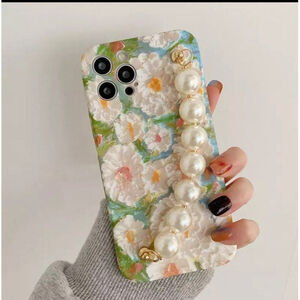 Summery Flower Wrist Chain Strap shining Pearl bracelet Phone‎ Case 7/8/ SE2020